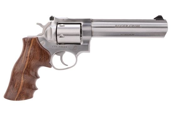 Ruger GP100 revolver with 6-inch barrel.